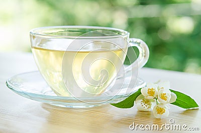 Glass cup of tea with jasmine Stock Photo