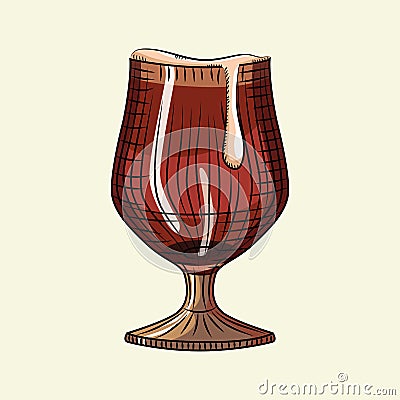 Glass of dark beer with foam isolated. Alcohol drink poster Cartoon Illustration