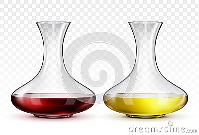Glass decanter with red wine and decanter with white wine, on transparent background Stock Photo