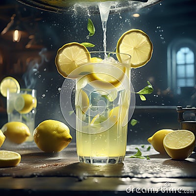 A glass of delicious lemonade, symphony of flavors. The zesty tang of freshly squeezed lemons mingles Stock Photo