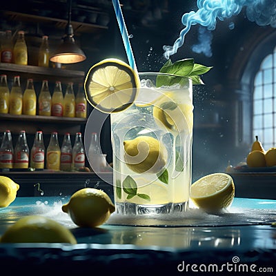 A glass of delicious lemonade, symphony of flavors. The zesty tang of freshly squeezed lemons mingles Stock Photo