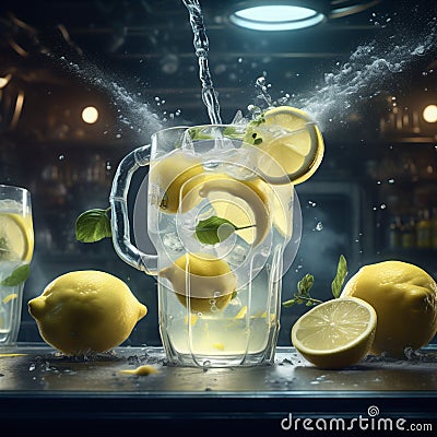A glass of delicious lemonade, symphony of flavors. The zesty tang of freshly squeezed lemons mingles Stock Photo