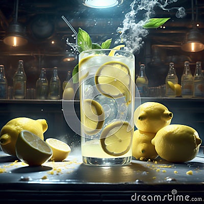 A glass of delicious lemonade, symphony of flavors. The zesty tang of freshly squeezed lemons mingles Stock Photo