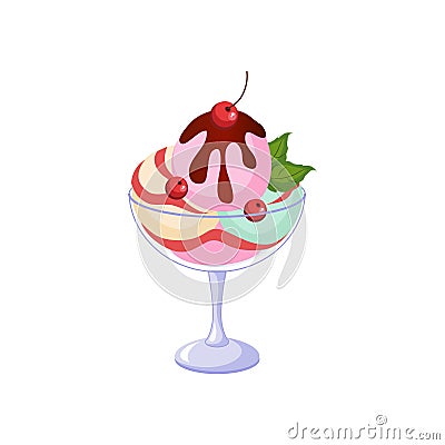 Glass With Dessert Ice-cream, Milk Based Product Isolated Icon Vector Illustration