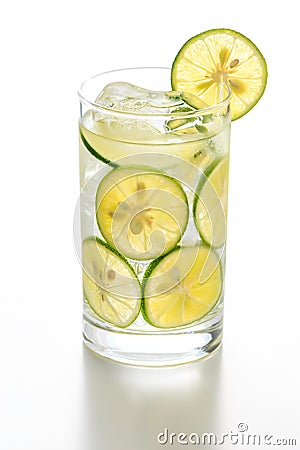 Glass of Detox water with Sudachi Stock Photo