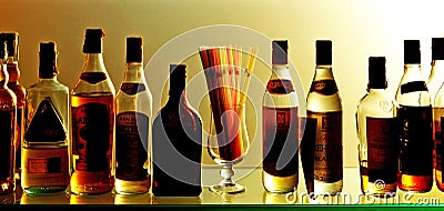 Bottles of wine and liquors at the bar Editorial Stock Photo