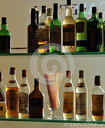 Liquors bottles at the pub Editorial Stock Photo