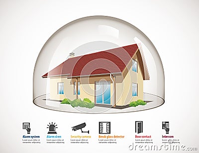 Glass dome - House protection Vector Illustration