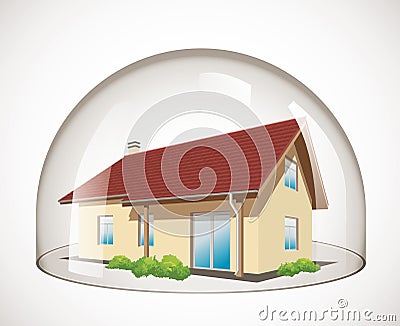 Glass dome - House protection Vector Illustration