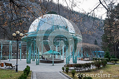 Glass dome over the spring of Borjomi mineral water in Borjomi central park, Georgia Editorial Stock Photo