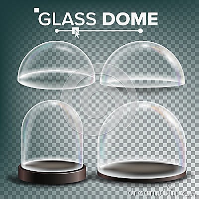 Glass Dome Set Vector. Advertising, Presentation Design Glass Element. Different Types. Empty Glass Crystal Dome Vector Illustration