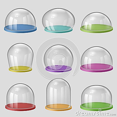 Glass domes. Realistic transparent display exhibition decent vector glass souvenirs Vector Illustration