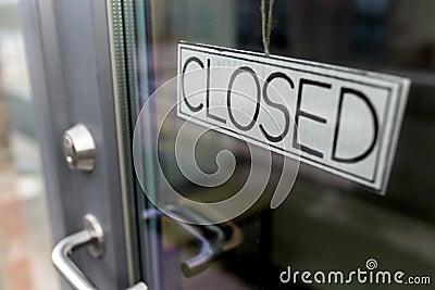 Glass door of closed shop or office Stock Photo