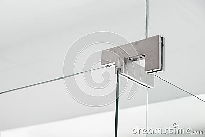 Glass door hinges to bathroom, close up. Stock Photo