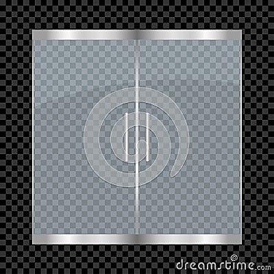 Glass door isolated on transparent background. Entry double doors for mall, office, shop, store, boutique. Vector. Vector Illustration