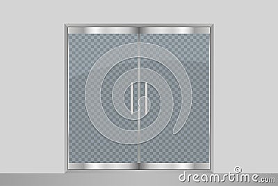 Glass door and wall. Isolated on transparent background. Entry double doors for mall, office, shop, store, boutique. Vector. Vector Illustration