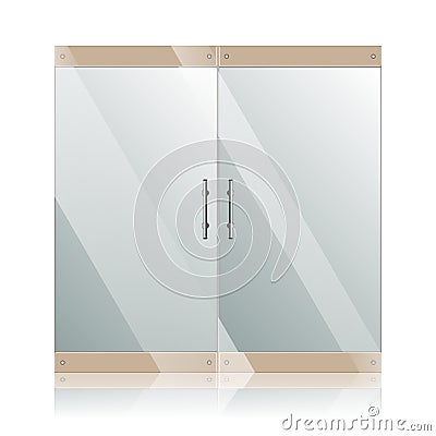 Glass doors with chrome silver handles set Vector Illustration