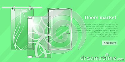 Glass Doors Conceptual Flat Vector Web Banner Vector Illustration