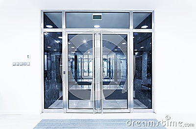 Glass doors in an office Stock Photo