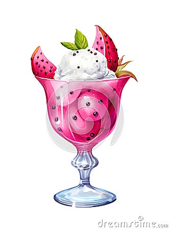 Glass of dragon fruit ice cream isolated on white background. Stock Photo