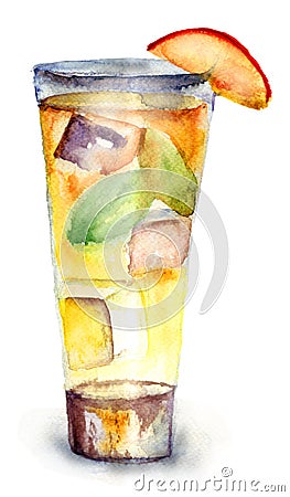 Glass of drink with Ice cubes Cartoon Illustration