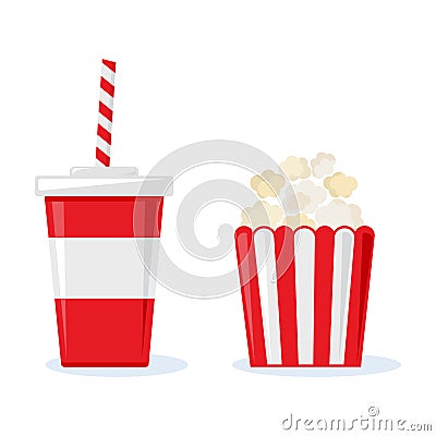 Drink and popcorn. Vector illustration Cartoon Illustration