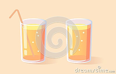 Glass of drinks. Soda with straw. Vector illustration with refreshing summer drink. Vector Illustration