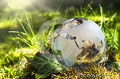 Glass earth on gras Stock Photo