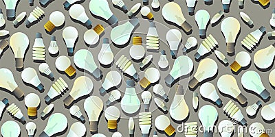 Glass electric light bulb. Lighting device. Energy Saving Technologies. Seamless pattern. Vector Vector Illustration