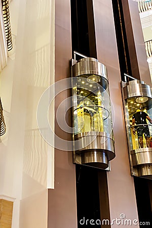 Glass elevator in the modern building Editorial Stock Photo