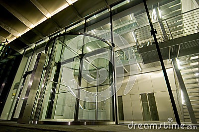 Glass Entrance to a Modern Building Stock Photo