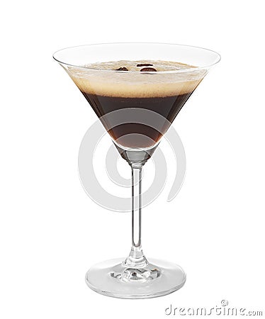 Glass of Espresso Martini on white. Alcohol cocktail Stock Photo