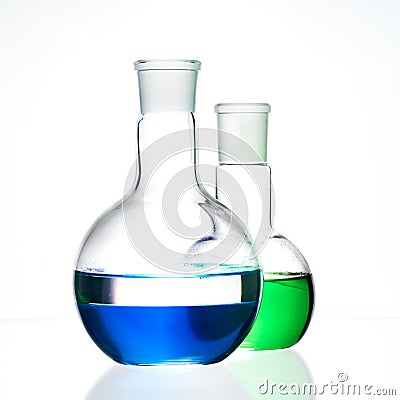 Glass flask with a chemical reagent. Stock Photo