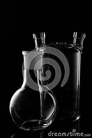 Glass flasks. Chemical flask. Stock Photo