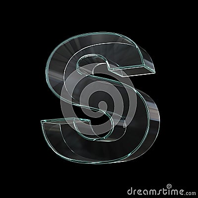 Glass font 3d rendering, letter S Cartoon Illustration