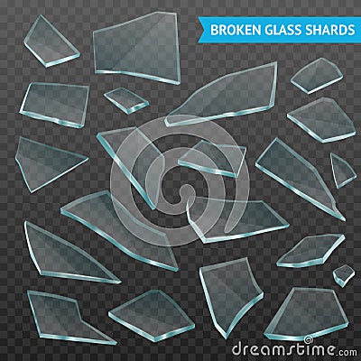 Glass Fragments Realistic Dark Transparent Set Vector Illustration