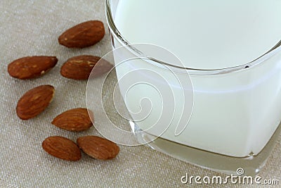 A glass of fresh Almond Milk Stock Photo