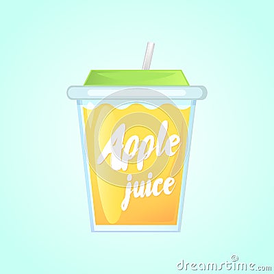 A glass of fresh apple juice in a glass bowl with a straw. Vector Illustration