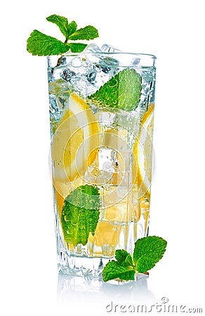 Glass of fresh cool water with lemon Stock Photo