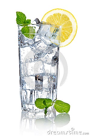 Glass of fresh cool water with lemon Stock Photo