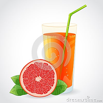 A glass of grapefruit juice and half grapefruit wi Vector Illustration