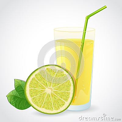 A glass of lime juice and half of lime Vector Illustration