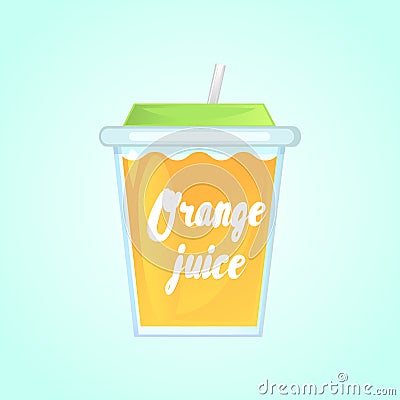 A glass of fresh orange juice in a glass bowl with a straw. Vector Illustration