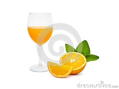 A glass of fresh orange juice and group of fresh orange fruits Stock Photo