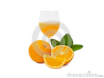 A glass of fresh orange juice and group of fresh orange fruits Stock Photo