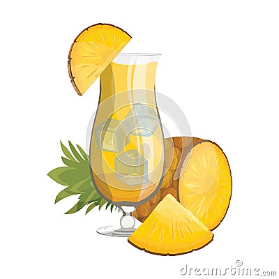A glass of fresh pineapple juice. Vitamin refreshing cocktail with fruit. Vector illustration of a drink Vector Illustration