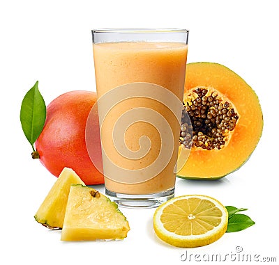 glass of fresh yellow smoothie Stock Photo