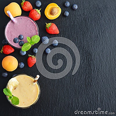 Glass of fruit milkshake Stock Photo