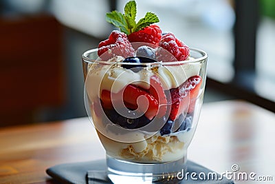 a glass of fruit parfait Stock Photo