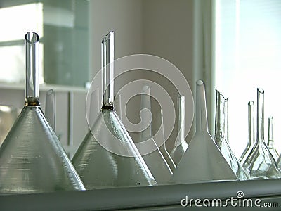 Glass funnels Stock Photo